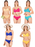 Padded Bra Panty Set With Transparent And Bra Color Strap (Pack Of 5)
