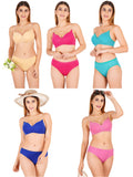 Padded Bra Panty Set With Transparent And Bra Color Strap (Pack Of 5)