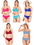 Padded Bra Panty Set With Transparent And Bra Color Strap (Pack Of 5)