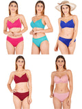 Padded Bra Panty Set With Transparent And Bra Color Strap (Pack Of 5)