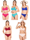Padded Bra Panty Set With Transparent And Bra Color Strap (Pack Of 5)