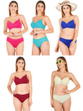 Padded Bra Panty Set With Transparent And Bra Color Strap (Pack Of 5)