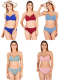 Padded Bra Panty Set With Transparent And Bra Color Strap (Pack Of 5)