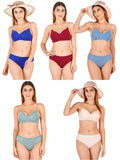 Padded Bra Panty Set With Transparent And Bra Color Strap (Pack Of 5)