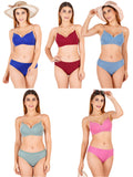 Padded Bra Panty Set With Transparent And Bra Color Strap (Pack Of 5)