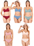 Padded Bra Panty Set With Transparent And Bra Color Strap (Pack Of 5)