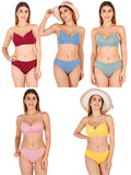 Padded Bra Panty Set With Transparent And Bra Color Strap (Pack Of 5)