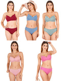 Padded Bra Panty Set With Transparent And Bra Color Strap (Pack Of 5)