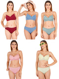 Padded Bra Panty Set With Transparent And Bra Color Strap (Pack Of 5)