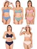 Padded Bra Panty Set With Transparent And Bra Color Strap (Pack Of 5)