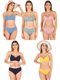 Padded Bra Panty Set With Transparent And Bra Color Strap (Pack Of 5)