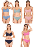 Padded Bra Panty Set With Transparent And Bra Color Strap (Pack Of 5)