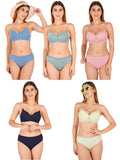 Padded Bra Panty Set With Transparent And Bra Color Strap (Pack Of 5)