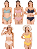 Padded Bra Panty Set With Transparent And Bra Color Strap (Pack Of 5)