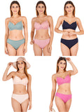 Padded Bra Panty Set With Transparent And Bra Color Strap (Pack Of 5)