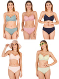 Padded Bra Panty Set With Transparent And Bra Color Strap (Pack Of 5)