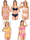 Padded Bra Panty Set With Transparent And Bra Color Strap (Pack Of 5)