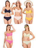 Padded Bra Panty Set With Transparent And Bra Color Strap (Pack Of 5)