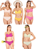 Padded Bra Panty Set With Transparent And Bra Color Strap (Pack Of 5)