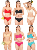 Padded Bra Panty Set With Transparent And Bra Color Strap (Pack Of 6)
