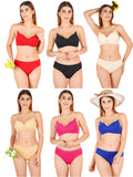 Padded Bra Panty Set With Transparent And Bra Color Strap (Pack Of 6)