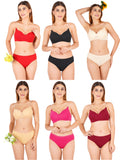 Padded Bra Panty Set With Transparent And Bra Color Strap (Pack Of 6)
