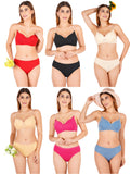 Padded Bra Panty Set With Transparent And Bra Color Strap (Pack Of 6)