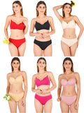 Padded Bra Panty Set With Transparent And Bra Color Strap (Pack Of 6)