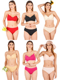 Padded Bra Panty Set With Transparent And Bra Color Strap (Pack Of 6)