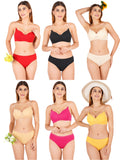 Padded Bra Panty Set With Transparent And Bra Color Strap (Pack Of 6)