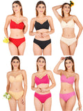 Padded Bra Panty Set With Transparent And Bra Color Strap (Pack Of 6)