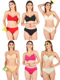 Padded Bra Panty Set With Transparent And Bra Color Strap (Pack Of 6)