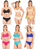 Padded Bra Panty Set With Transparent And Bra Color Strap (Pack Of 6)