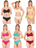 Padded Bra Panty Set With Transparent And Bra Color Strap (Pack Of 6)
