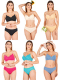 Padded Bra Panty Set With Transparent And Bra Color Strap (Pack Of 6)