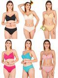 Padded Bra Panty Set With Transparent And Bra Color Strap (Pack Of 6)