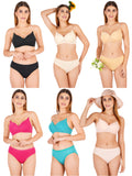 Padded Bra Panty Set With Transparent And Bra Color Strap (Pack Of 6)