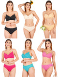Padded Bra Panty Set With Transparent And Bra Color Strap (Pack Of 6)