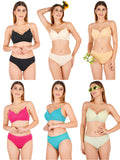 Padded Bra Panty Set With Transparent And Bra Color Strap (Pack Of 6)