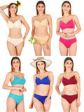 Padded Bra Panty Set With Transparent And Bra Color Strap (Pack Of 6)