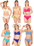 Padded Bra Panty Set With Transparent And Bra Color Strap (Pack Of 6)