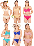 Padded Bra Panty Set With Transparent And Bra Color Strap (Pack Of 6)