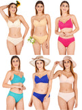 Padded Bra Panty Set With Transparent And Bra Color Strap (Pack Of 6)
