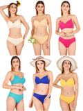 Padded Bra Panty Set With Transparent And Bra Color Strap (Pack Of 6)