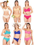 Padded Bra Panty Set With Transparent And Bra Color Strap (Pack Of 6)