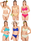 Padded Bra Panty Set With Transparent And Bra Color Strap (Pack Of 6)