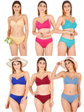 Padded Bra Panty Set With Transparent And Bra Color Strap (Pack Of 6)