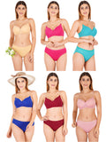 Padded Bra Panty Set With Transparent And Bra Color Strap (Pack Of 6)