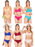 Padded Bra Panty Set With Transparent And Bra Color Strap (Pack Of 6)