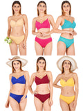 Padded Bra Panty Set With Transparent And Bra Color Strap (Pack Of 6)